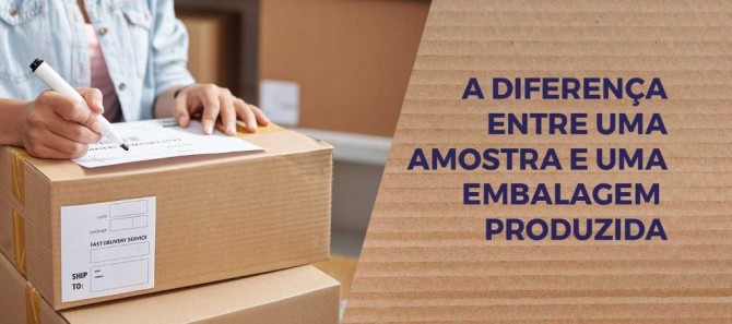 AMOSTRA E UMA EMBALAGEM DE PRODUÇÃO